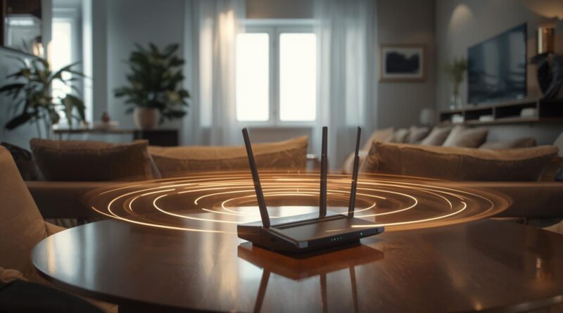 ঘরের ভেতরে রাউটার থেকে ছড়িয়ে পড়া সিগনালের ভিজ্যুয়াল ইমেজ যা ওয়াইফাই স্পিড কমে যাওয়ার কারণ বোঝায়