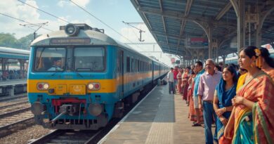 ঢাকা–নারায়ণগঞ্জ রুটে চলাচলকারী কমিউটার ট্রেনের প্ল্যাটফর্মে অপেক্ষমান যাত্রীদের ছবি