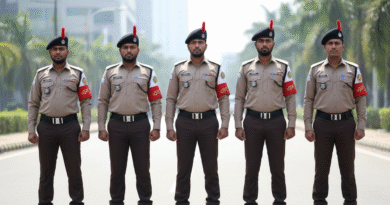 নতুন লৌহ রঙের ইউনিফর্মে বাংলাদেশ পুলিশের সদস্যরা মাঠে