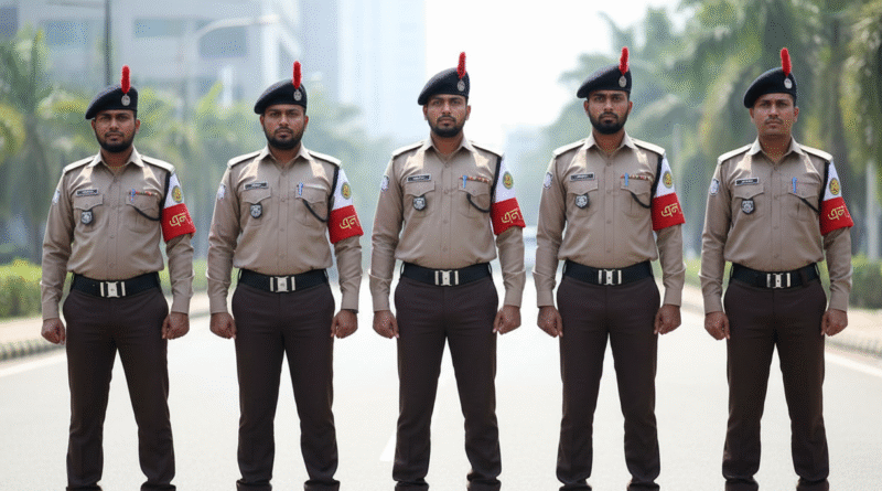 নতুন লৌহ রঙের ইউনিফর্মে বাংলাদেশ পুলিশের সদস্যরা মাঠে