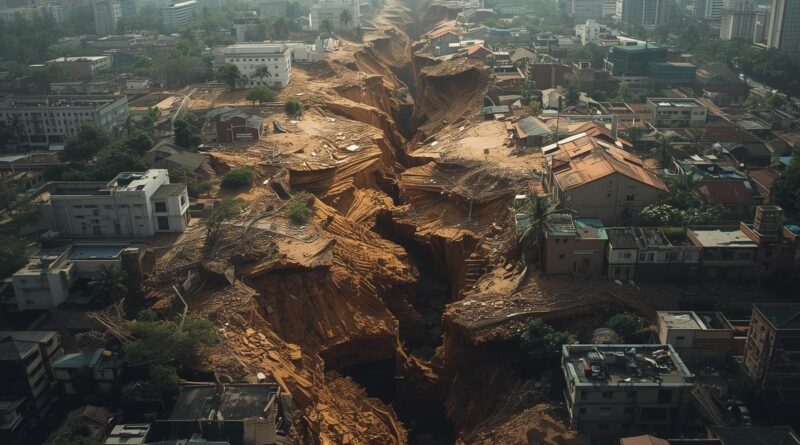বাংলাদেশ ভূমিকম্প সংবাদ নিয়ে তৈরি ফিচার ইমেজ যেখানে ভূকম্পন ও সিসমিক তরঙ্গের দৃশ্য দেখানো হয়েছে