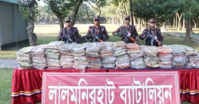 বিজিবির অভিযানে কাতান শাড়ি জব্দ—ভুরুঙ্গামারী সীমান্তে উদ্ধারকৃত শাড়ির ছবি